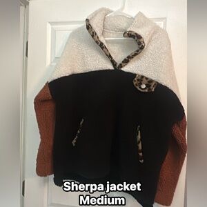 Women's Black and Cream Sweater with Leopard Accents